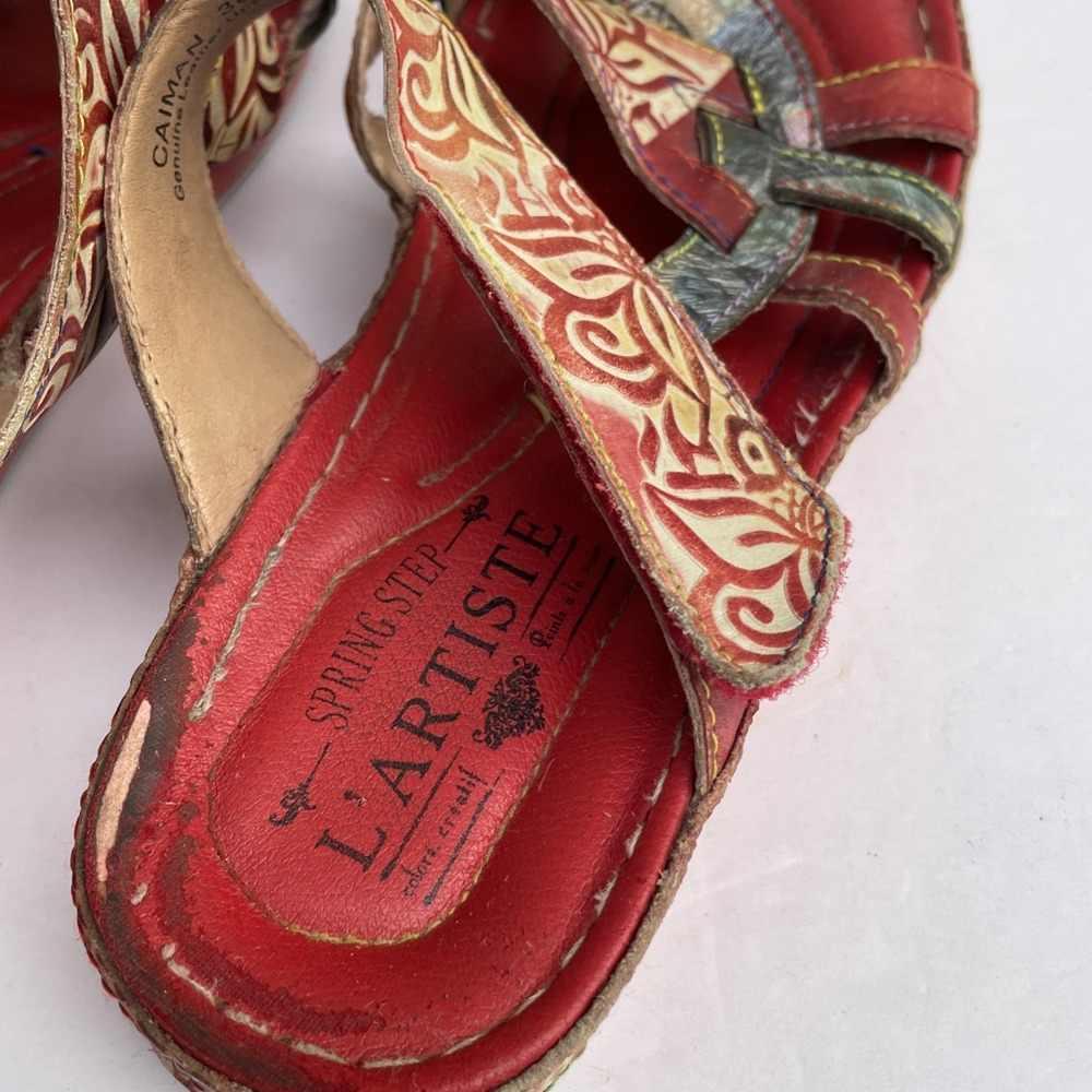 L'Artiste Sandals Womens US Size 7.5-8 /38 Red Caiman Artsy Bohemian Wedge Slide - Picture 13 of 16